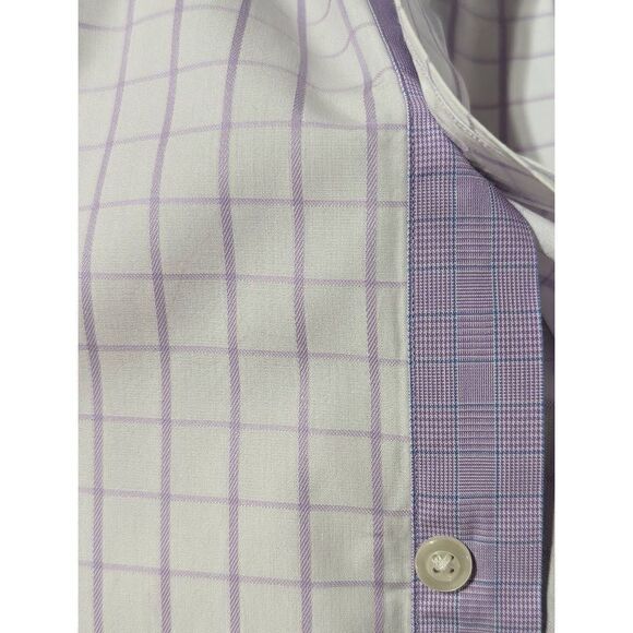Paul Fredrick Men's White & Lavender Window Pane Print Button-Down Shirt Size 16 - Picture 5 of 5